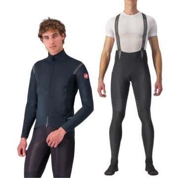 Completo Castelli Giacca Perfetto Ros 2 + Salopette lunga Free Aero Nero